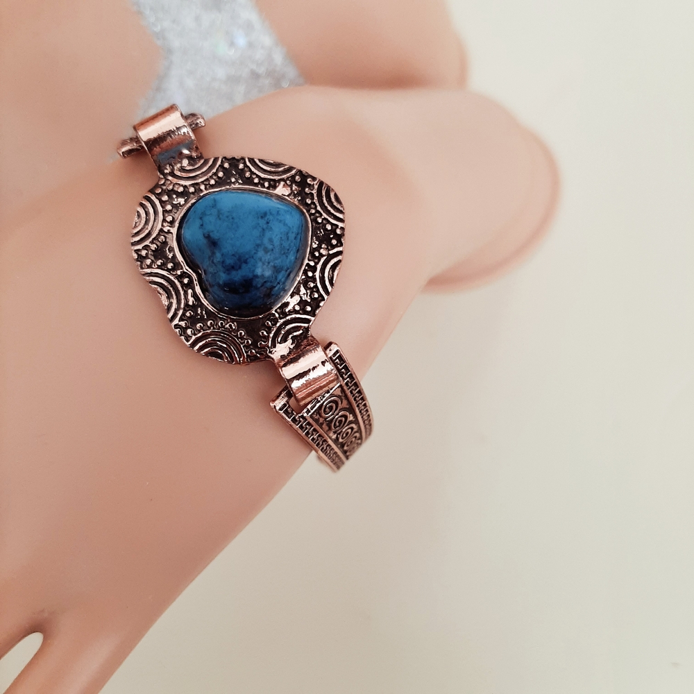 Vintage Blue Stone Bracelet with Intricate Metalwork